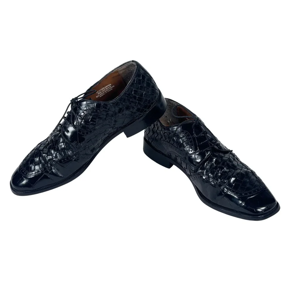 Stacy Adams Woven Oxford Mens 10 M Black‎ Good Leather Brogue Formal Dress Shoes